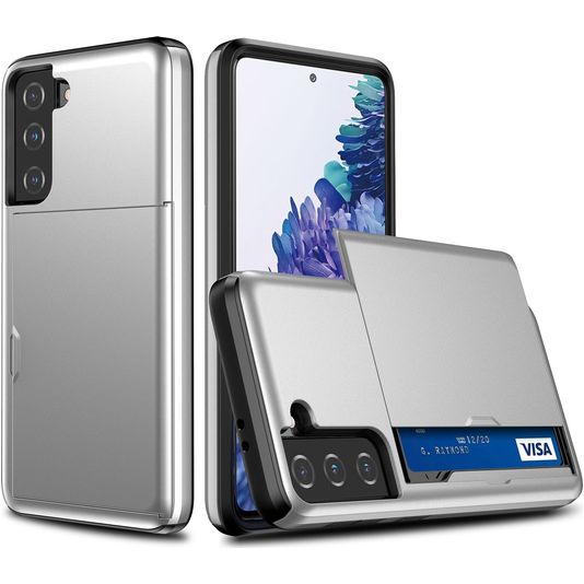 Mobigear Brushed Credit Card Slot Case Silver Samsung Galaxy S21