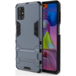 Mobigear Armor Stand Coque Samsung Galaxy M51 Coque arrière Rigide Anti-Chocs avec Support Amovible - Bleu
