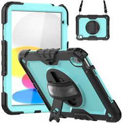 Mobigear SureGrip Xtreme Coque iPad 11 (2025) Coque arrière en Plastique rigide,Silicone + Bandoulière + Support Amovible - Noir / Bleu
