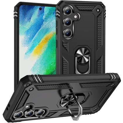 Mobigear Armor ring Samsung Galaxy S24 FE Plastique rigide Coque arrière Antichoc avec bague de maintien - Noir