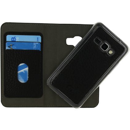 Mobilize Detachable Wallet Samsung Galaxy J1 (2016) Coque Cuir véritable Étui 2en1 avec coque amovible - Noir
