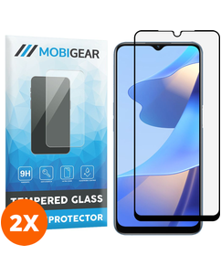 Mobigear Premium OPPO A16 Verre trempé Protection d'écran - Compatible Coque - Noir (Lot de 2)