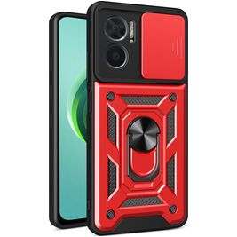 Mobigear Armor Ring Cam Slide Coque Xiaomi Redmi 10 5G Coque arrière Rigide Anti-Chocs avec Anneau-Support et Protecteur Lentilles - Rouge