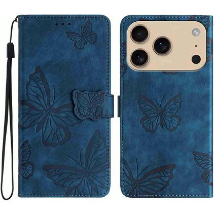 Mobigear Butterfly Housse iPhone 17 Pro Etui Porte-Monnaie - Bleu