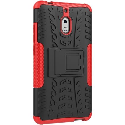 Mobigear Tire Coque Nokia 2.1 Coque arrière Rigide Anti-Chocs avec Support Amovible - Noir / Rouge