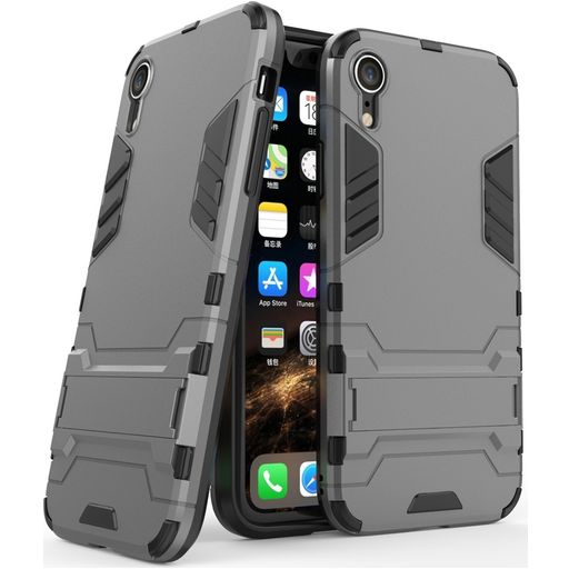 Mobigear Armor Stand Coque iPhone XR Coque arrière Rigide Anti-Chocs avec Support Amovible - Gris