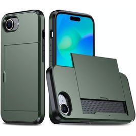 Mobigear Card Coque iPhone 16e Coque arrière Rigide Anti-Chocs avec Porte-Cartes - Vert
