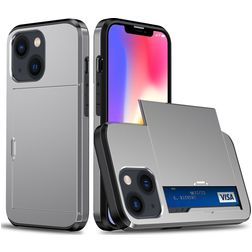 Mobigear Card Coque iPhone 15 Plus Coque arrière Rigide Anti-Chocs avec Porte-Cartes - Gris