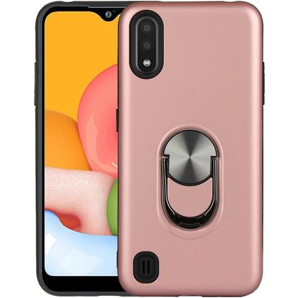Mobigear Armor Ring Coque Samsung Galaxy A01 Coque arrière Rigide Anti-Chocs avec Anneau-Support - Rose doré