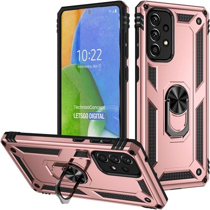 Mobigear Armor Ring Coque Samsung Galaxy A73 Coque arrière Rigide Anti-Chocs avec Anneau-Support - Rose doré