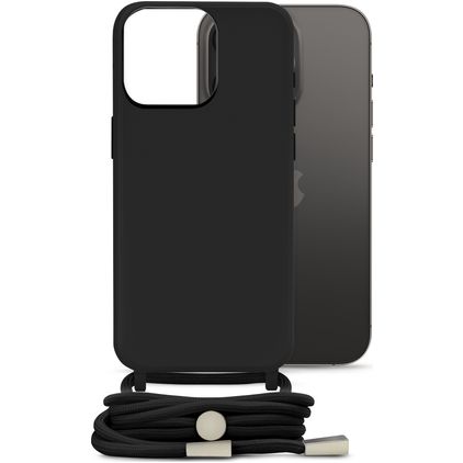 Mobilize Lanyard Gelly iPhone 14 Pro Coque avec cordon en TPU Souple - Noir