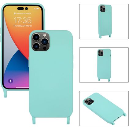 Mobigear Lanyard iPhone 14 Pro Max Coque avec cordon en Silicone - Turquoise