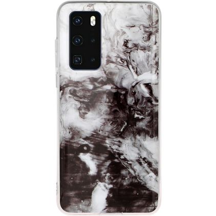 Mobigear Marble Coque Huawei P40 Coque arrière en TPU Souple - Noir / Blanc