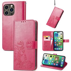 Mobigear Clover Housse iPhone 15 Pro Max Etui Porte-Monnaie - Magenta