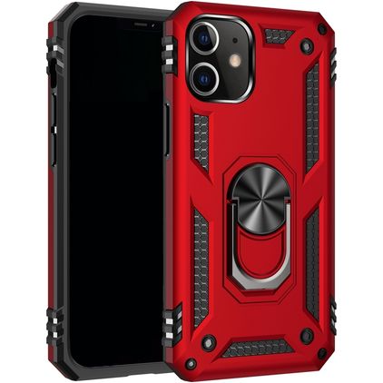 Mobigear Armor Ring Coque iPhone 12 Pro Coque arrière Rigide Anti-Chocs avec Anneau-Support - Rouge
