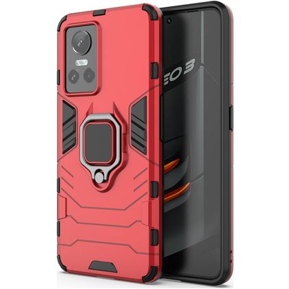 Mobigear Armor Ring Realme GT Neo 3 Plastique rigide Coque arrière Antichoc avec bague de maintien - Rouge