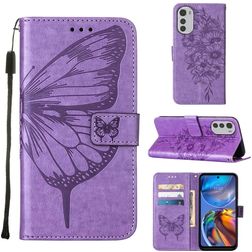 Mobigear Butterfly Housse Motorola Moto E32s Etui Porte-Monnaie - Violet
