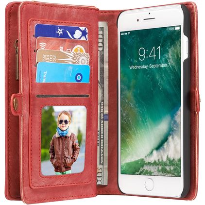 Caseme 008 Housse iPhone 7 Plus Etui avec Coque Détachable Porte-Monnaie - Rouge