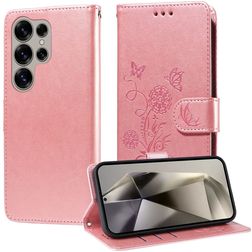 Mobigear Flowers Housse Samsung Galaxy S25 Ultra Etui Porte-Monnaie - Rose doré