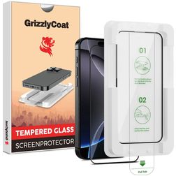 GrizzlyCoat AlignPro iPhone 16 Pro Max Verre trempé Protection d'écran - Compatible coque + Cadre de pose - Noir