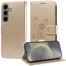 Mobigear Flowers Housse Samsung Galaxy S25 Etui Porte-Monnaie - Or