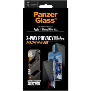 PanzerGlass FastFit iPhone 17 Pro Max Verre trempé Protection d'écran Confidentialité - Compatible Coque + Cadre d'installation - Noir