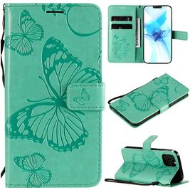 Mobigear Butterfly Housse iPhone 12 Etui Porte-Monnaie - Turquoise