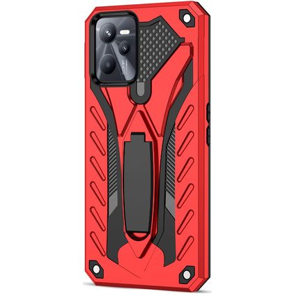 Mobigear Armor Stand Coque Realme C35 Coque arrière Rigide Anti-Chocs avec Support Amovible - Rouge