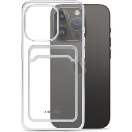 Mobilize Gelly Card Transparent iPhone 14 Pro TPU souple Coque arrière avec porte-cartes - Transparent