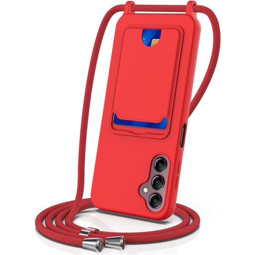 Mobigear Lanyard Card Samsung Galaxy S24 FE Coque avec cordon en Silicone et Porte-Cartes - Rouge