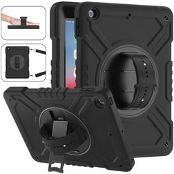 Mobigear Hybrid Rotation Coque iPad 6 (2018) Coque arrière en Plastique rigide,Silicone + Bandoulière + Support Amovible - Noir