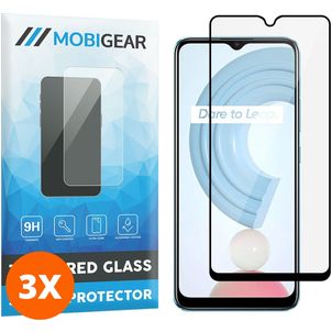 Mobigear Premium Realme C21 Verre trempé Protection d'écran - Compatible Coque - Noir (Lot de 3)