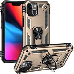 Mobigear Armor Ring Coque iPhone 14 Plus Coque arrière Rigide Anti-Chocs avec Anneau-Support - Or