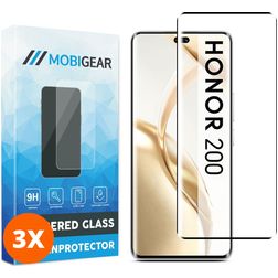 Mobigear Premium HONOR 200 Verre trempé Protection d'écran - Compatible Coque - Noir (Lot de 3)