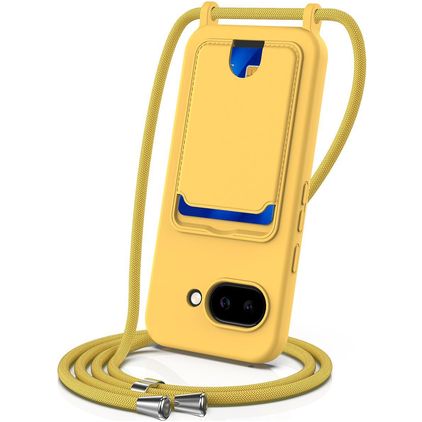 Mobigear Lanyard Card Google Pixel 10a Coque avec cordon en Silicone et Porte-Cartes - Jaune