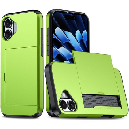 Mobigear Card Coque iPhone 18 Coque arrière Rigide Anti-Chocs avec Porte-Cartes - Vert