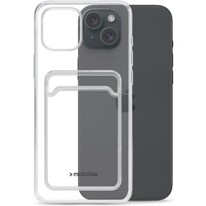 Mobilize Gelly Card Coque Transparente iPhone 15 Plus Coque arrière en TPU Souple avec Porte-Cartes - Transparent