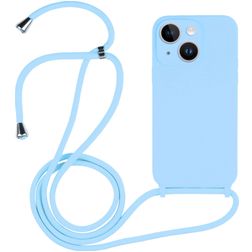Mobigear Lanyard iPhone 15 Coque avec cordon en Silicone - Bleu