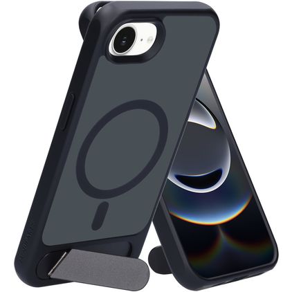 Mobiparts Hardcover Coque iPhone 17e MagSafe Coque arrière Rigide avec Support Amovible - Satin Black