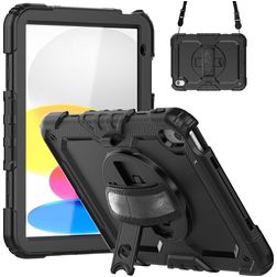 Mobigear SureGrip Xtreme Coque iPad 10 (2022) Coque arrière en Plastique rigide,Silicone + Bandoulière + Support Amovible - Noir