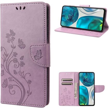 Mobigear Flowers Housse Motorola Moto G52 Etui Porte-Monnaie - Violet