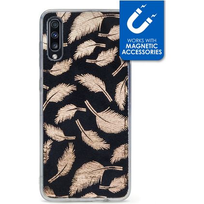 My Style Magneta Coque Samsung Galaxy A70 Coque arrière en TPU Souple - Golden Feathers