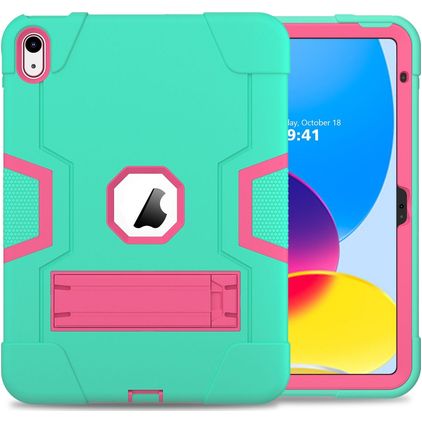 Mobigear ShieldStand Coque iPad 11 (2025) Coque arrière en Plastique rigide,Silicone + Support Amovible - Rose / Turquoise