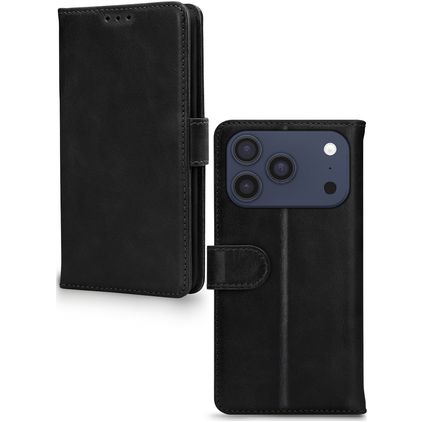 Mobilize Wallet Housse iPhone 17 Pro Etui en Cuir Véritable Porte-Monnaie - Noir