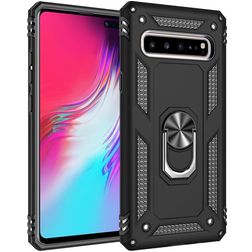 Mobigear Armor Ring Samsung Galaxy S10 5G Plastique rigide Coque arrière Antichoc avec bague de maintien - Noir