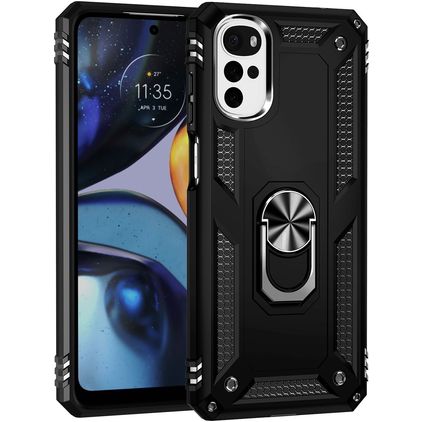 Mobigear Armor Ring Coque Motorola Moto G22 Coque arrière Rigide Anti-Chocs avec Anneau-Support - Noir