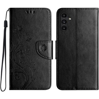 Mobigear Flowers Samsung Galaxy A36 Étui Portefeuille - Noir