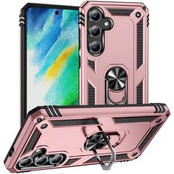 Mobigear Armor ring Samsung Galaxy S24 FE Plastique rigide Coque arrière Antichoc avec bague de maintien - Rose doré