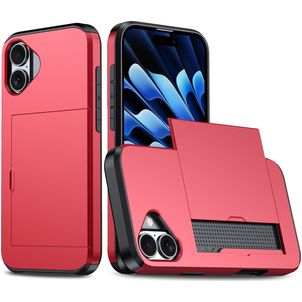 Mobigear Card Coque iPhone 16 Plus Coque arrière Rigide Anti-Chocs avec Porte-Cartes - Rouge