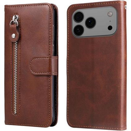 Mobigear Zipper Housse iPhone 17 Pro Max Etui Porte-Monnaie - Marron